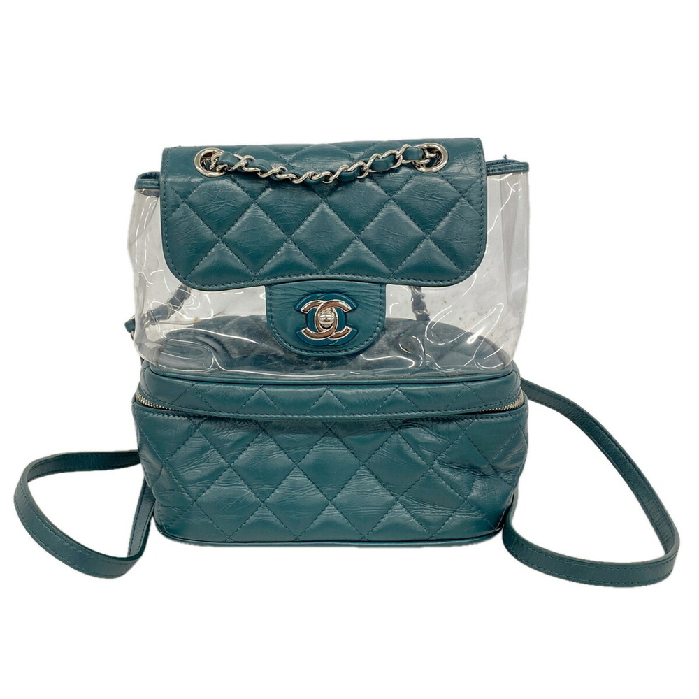 Chanel Matelassé Lambskin Vinyl Backpack, Green, Women's, OP022365